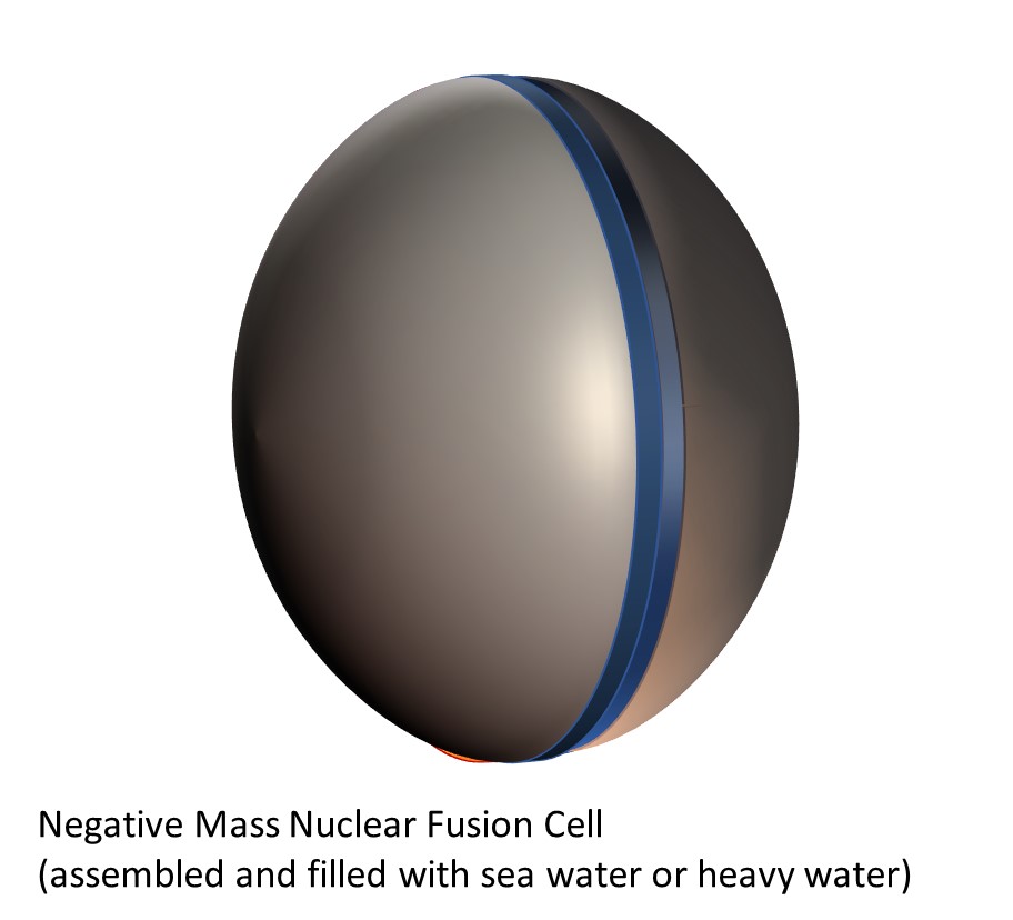 The negative mass nuclear fusion cell assembled and filled with sea water or heavy water